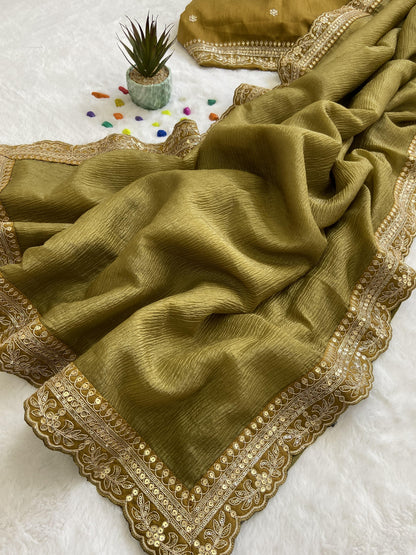 Beautiful Designer Party Wear Soft Weave Crush Silk Saree