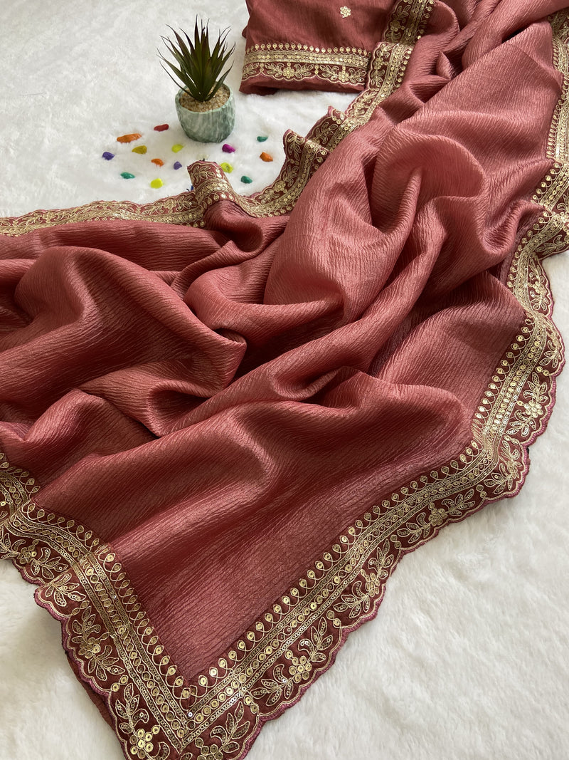 Beautiful Designer Party Wear Soft Weave Crush Silk Saree