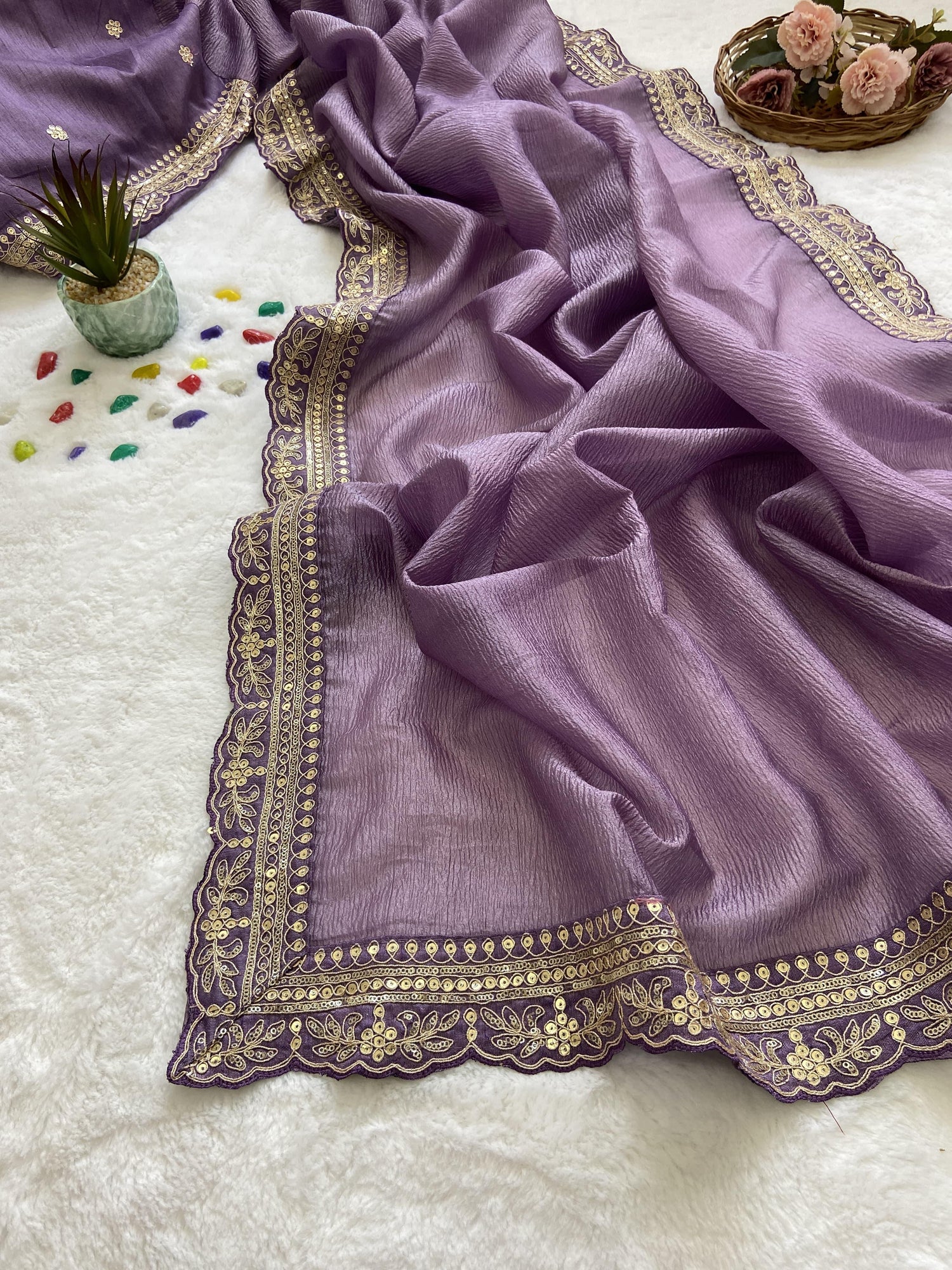 Beautiful Designer Party Wear Soft Weave Crush Silk Saree