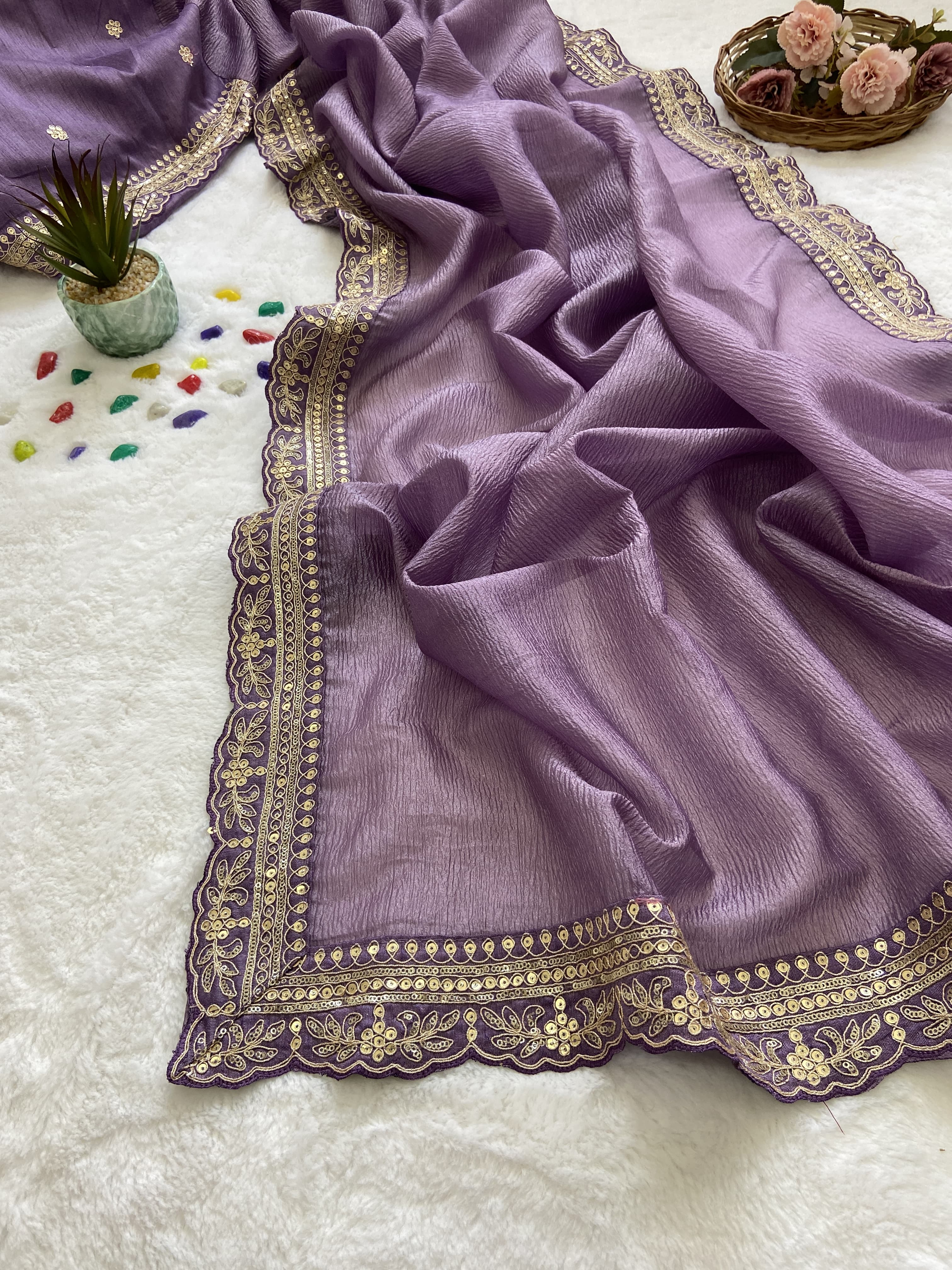 Beautiful Designer Party Wear Soft Weave Crush Silk Saree