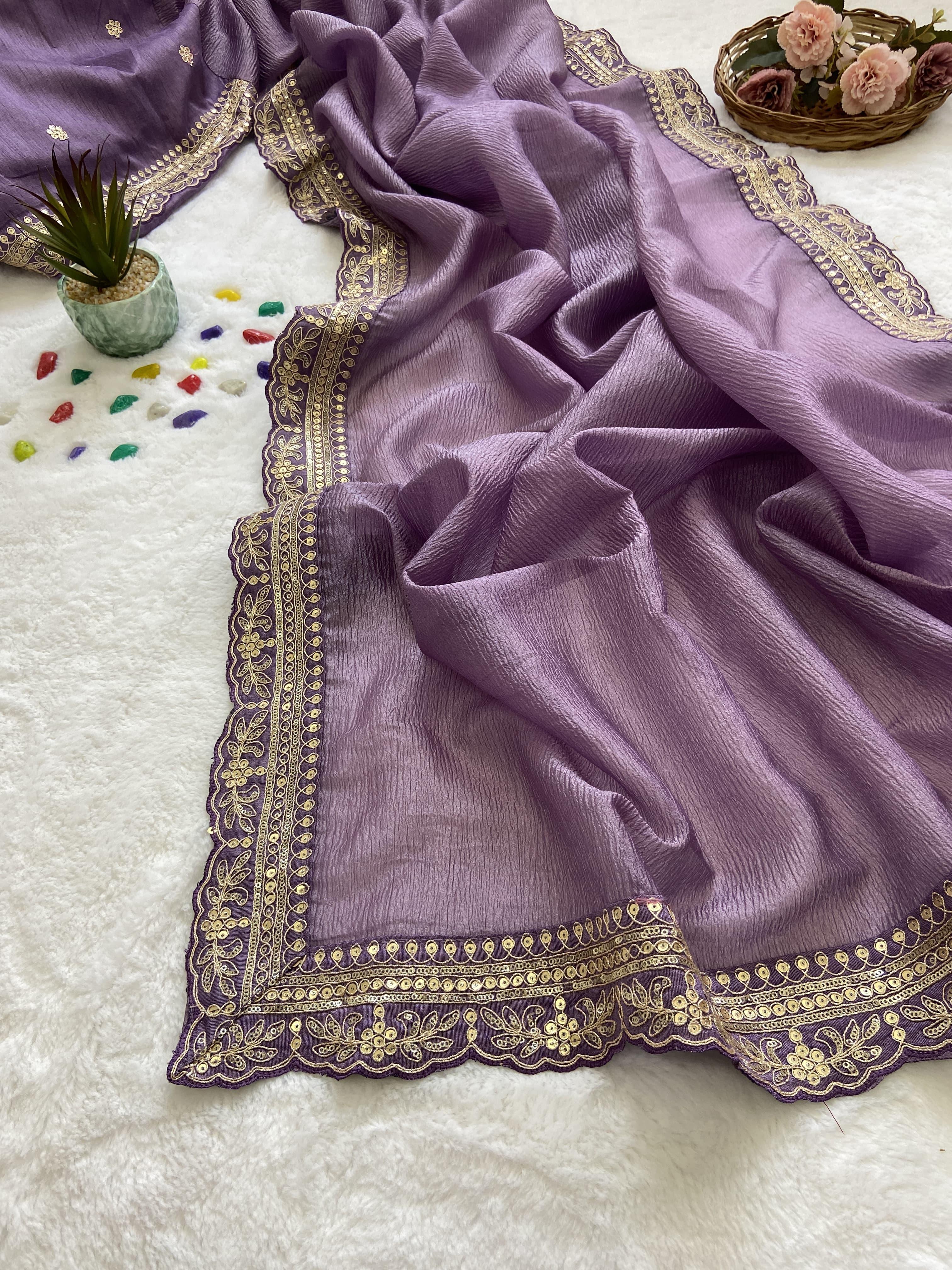 Beautiful Designer Party Wear Soft Weave Crush Silk Saree