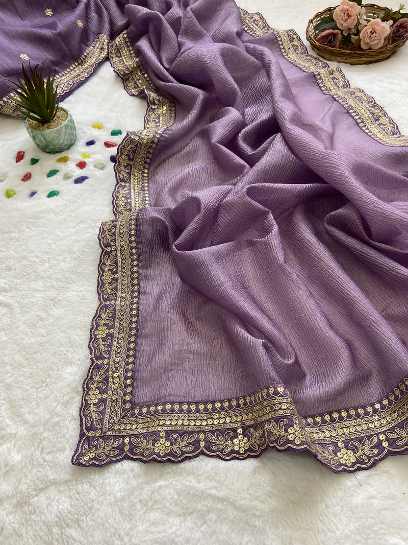 Beautiful Designer Party Wear Soft Weave Crush Silk Saree