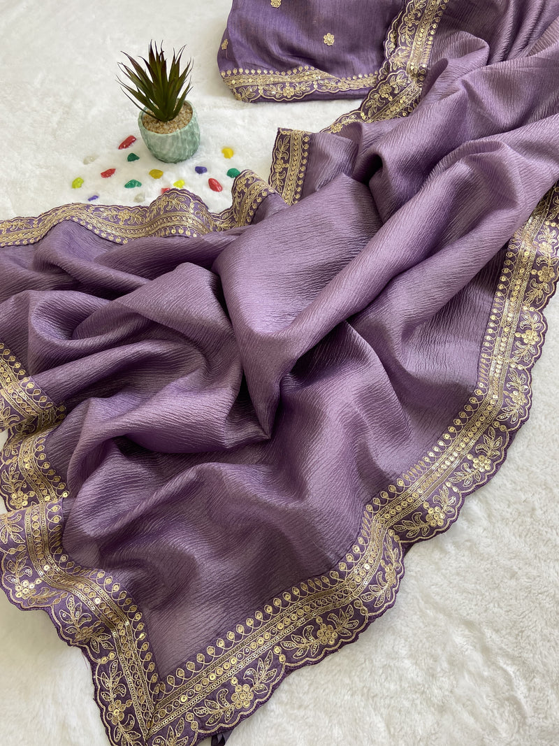 Beautiful Designer Party Wear Soft Weave Crush Silk Saree
