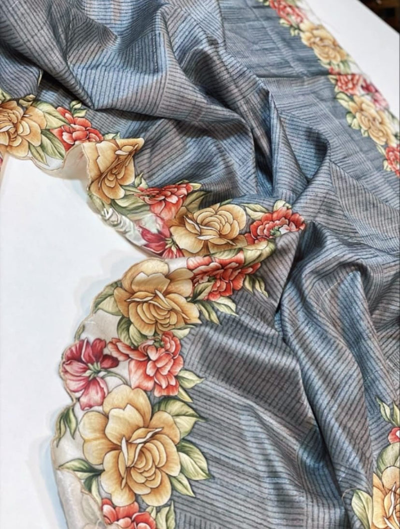 Beautiful Designer Soft Tussar Silk Saree