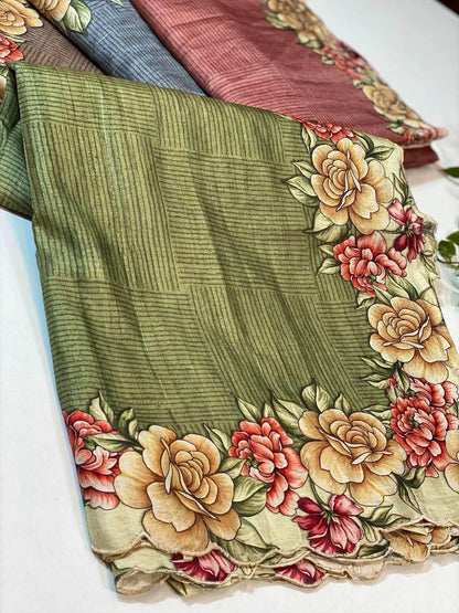 Beautiful Designer Soft Tussar Silk Saree