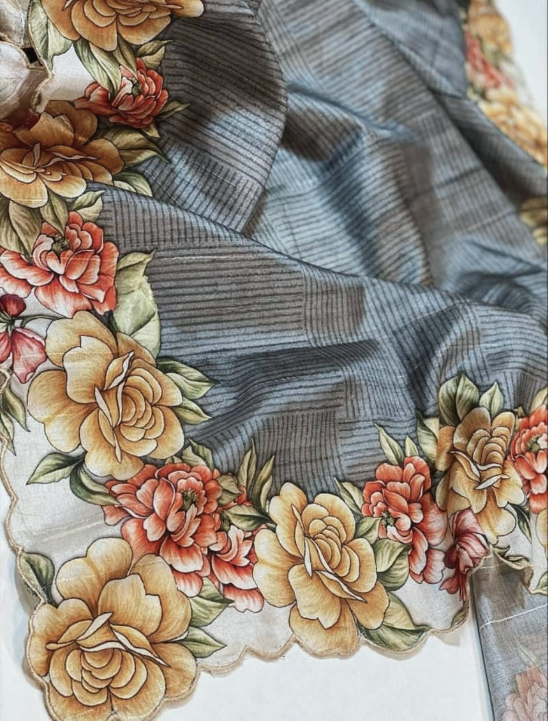 Beautiful Designer Soft Tussar Silk Saree