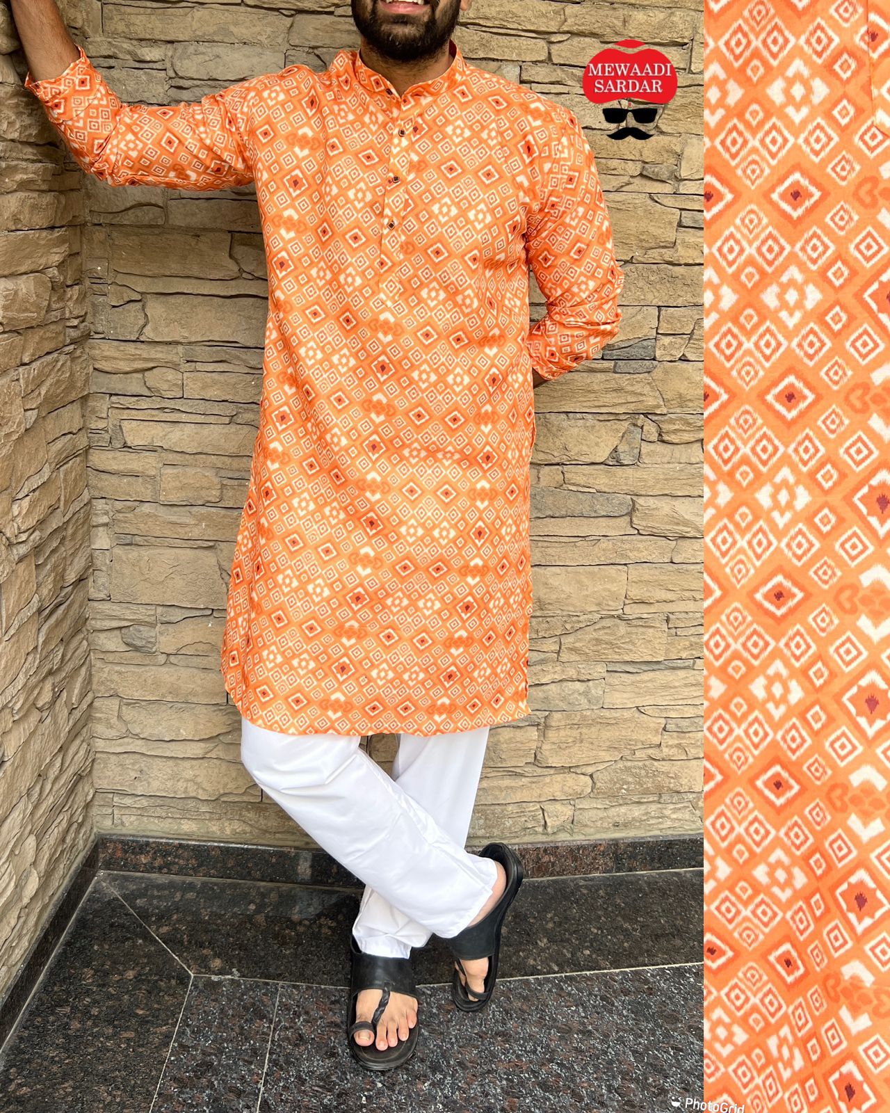 Beautiful Men's Designer Cotton Printed Mewaadi Kurta