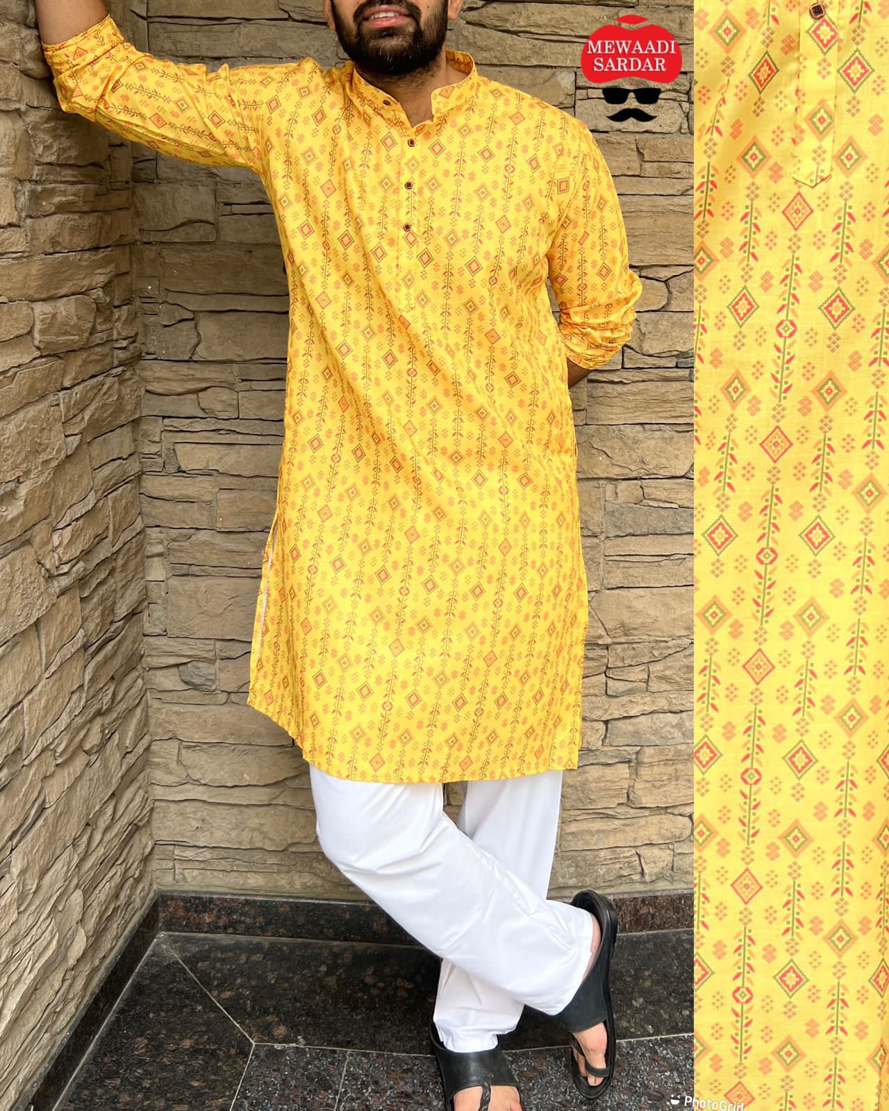 Beautiful Men's Designer Cotton Printed Mewaadi Kurta