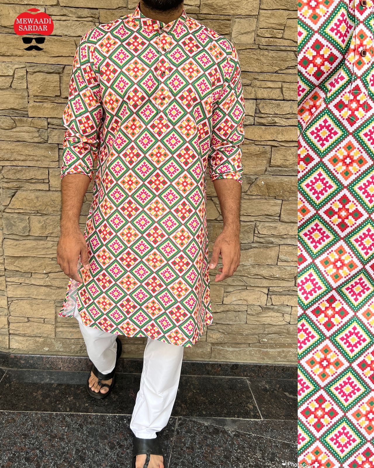 Beautiful Men's Designer Cotton Printed Mewaadi Kurta