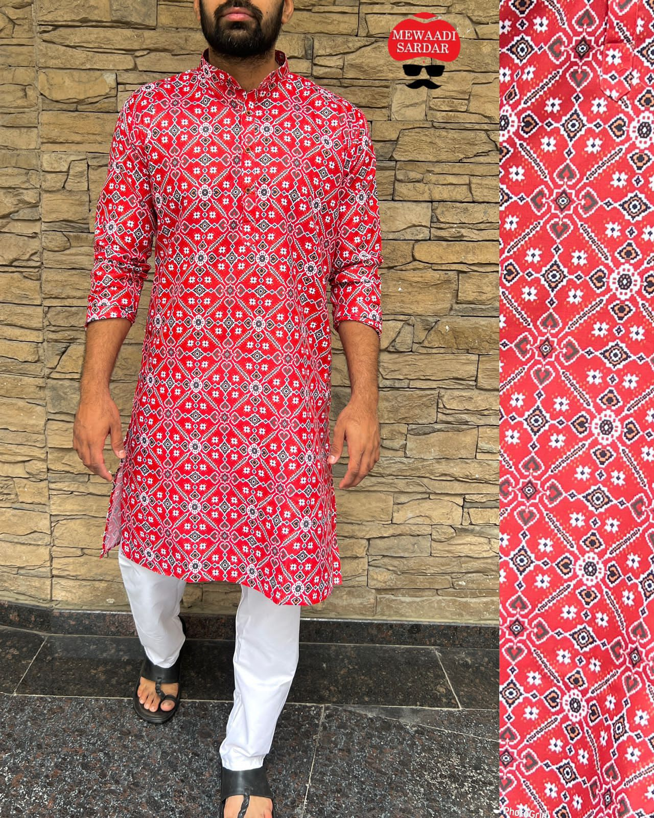 Beautiful Men's Designer Cotton Printed Mewaadi Kurta