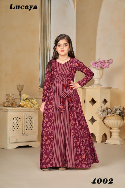 Beautiful Designer Kids Girls Indo Western shrug Digital Printed Dress