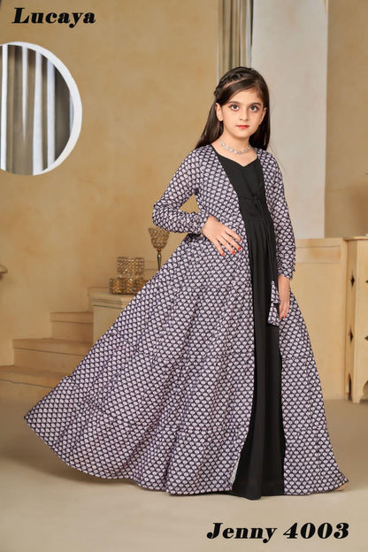 Beautiful Designer Kids Girls Indo Western shrug Digital Printed Dress
