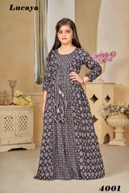 Beautiful Designer Kids Girls Indo Western shrug Digital Printed Dress
