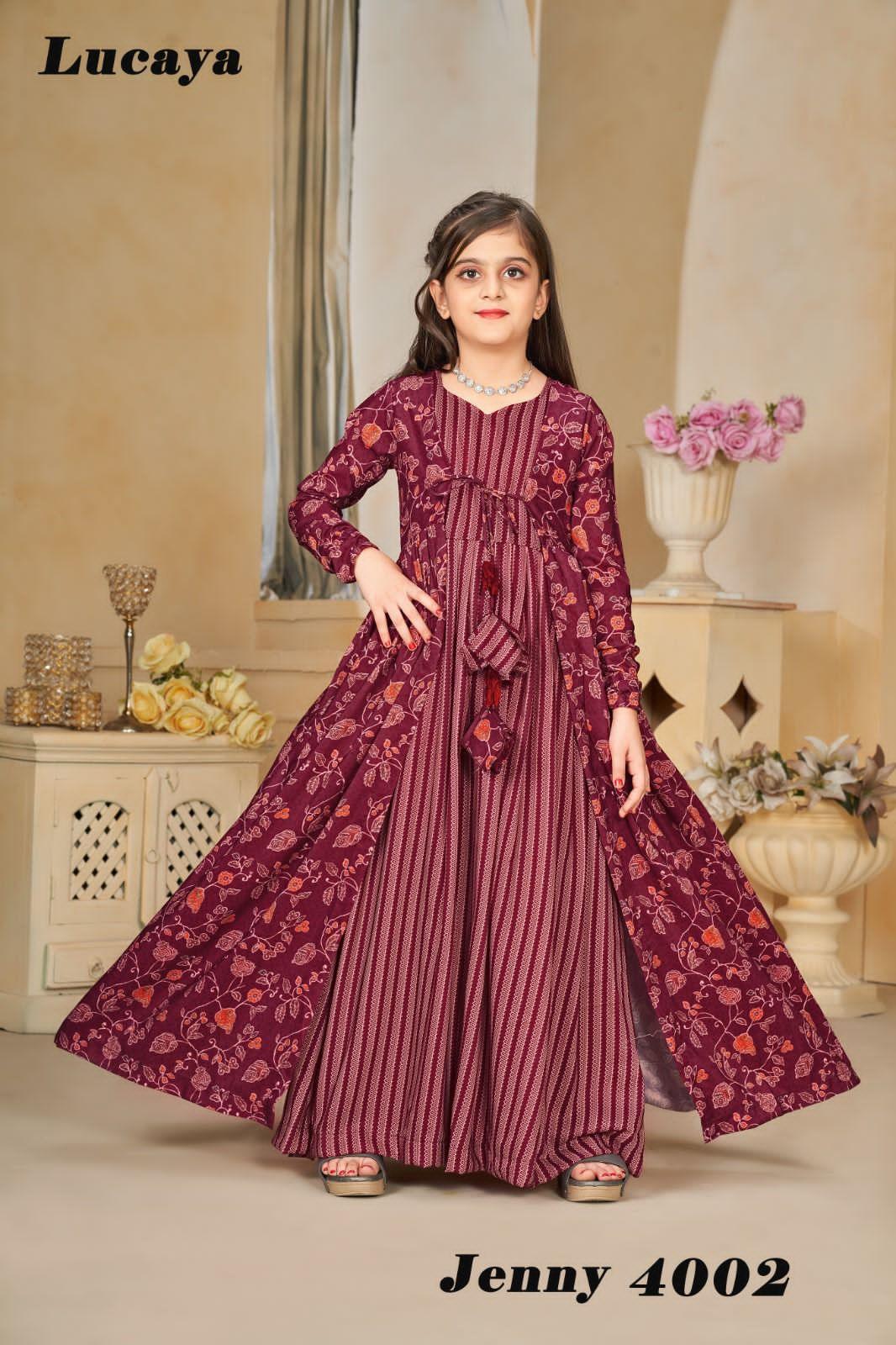 Beautiful Designer Kids Girls Indo Western shrug Digital Printed Dress