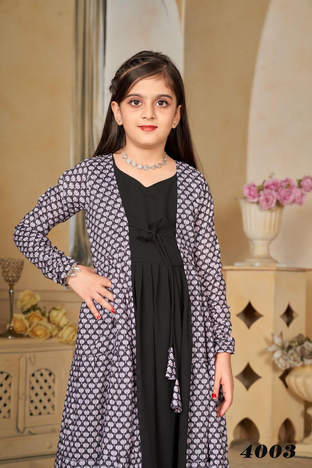Beautiful Designer Kids Girls Indo Western shrug Digital Printed Dress