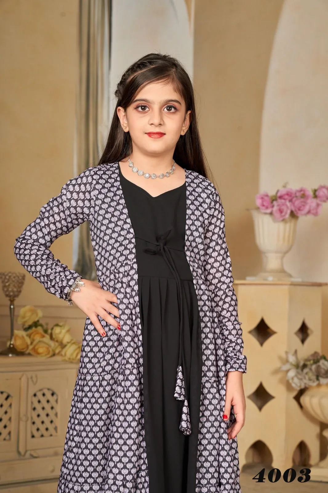 Beautiful Designer Kids Girls Indo Western shrug Digital Printed Dress