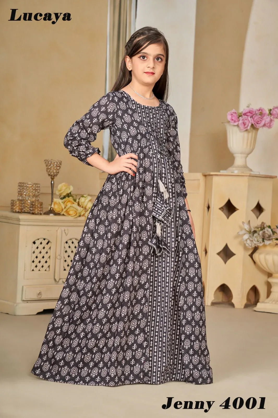 Beautiful Designer Kids Girls Indo Western shrug Digital Printed Dress