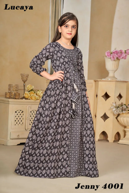 Beautiful Designer Kids Girls Indo Western shrug Digital Printed Dress