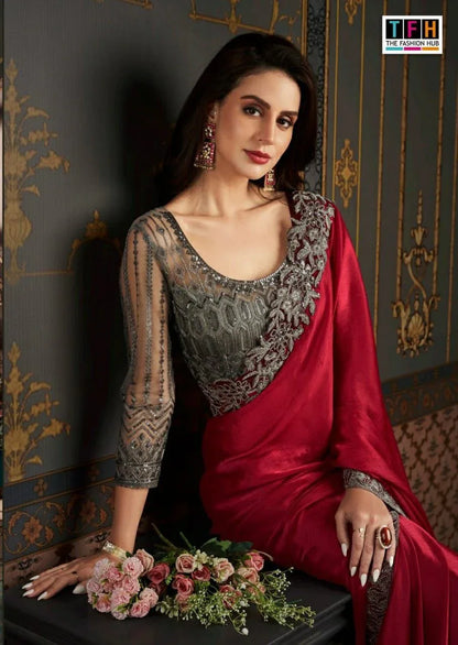 Beautiful Designer Party Wear Soft Glass Silk Saree
