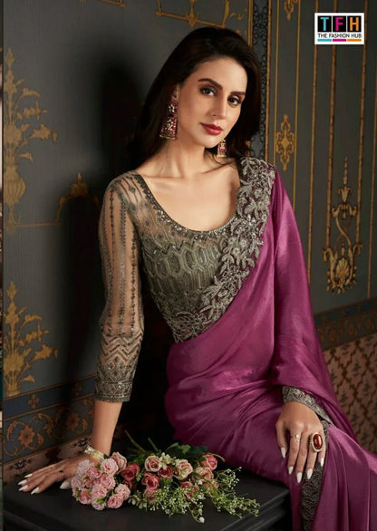Beautiful Designer Party Wear Soft Glass Silk Saree