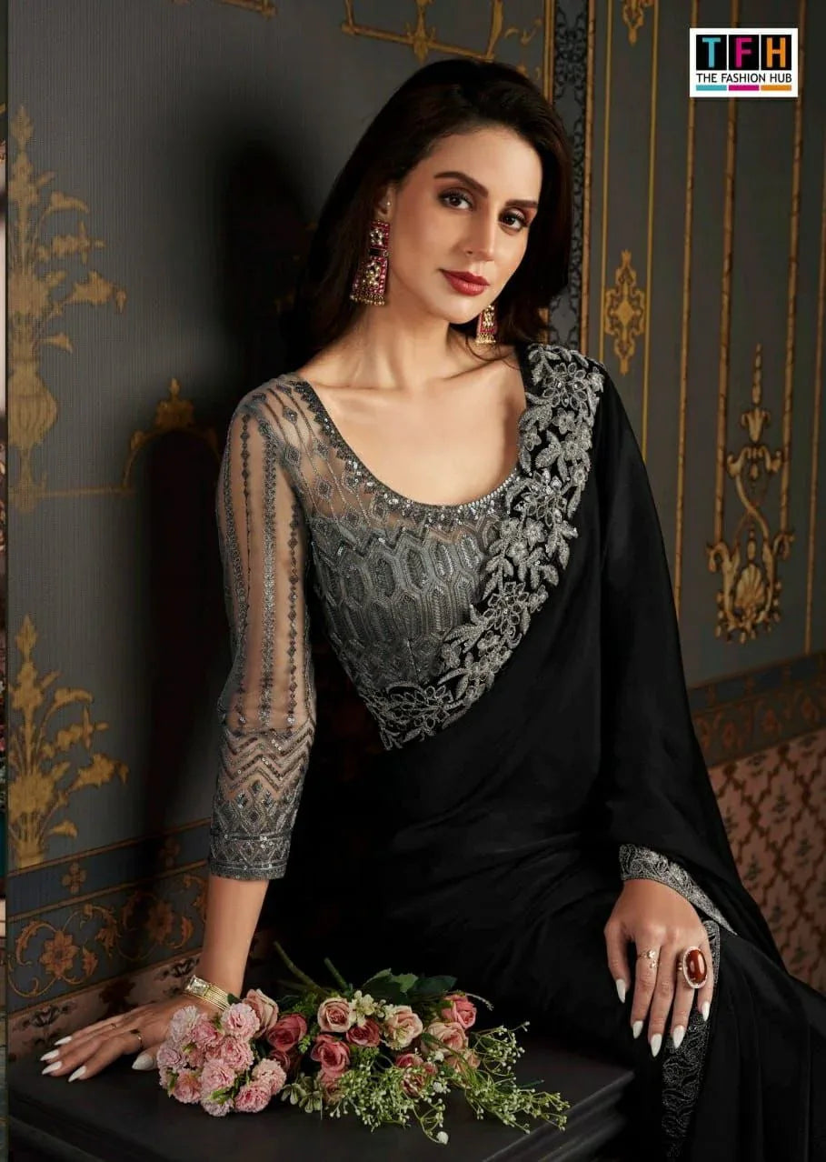 Beautiful Designer Party Wear Soft Glass Silk Saree