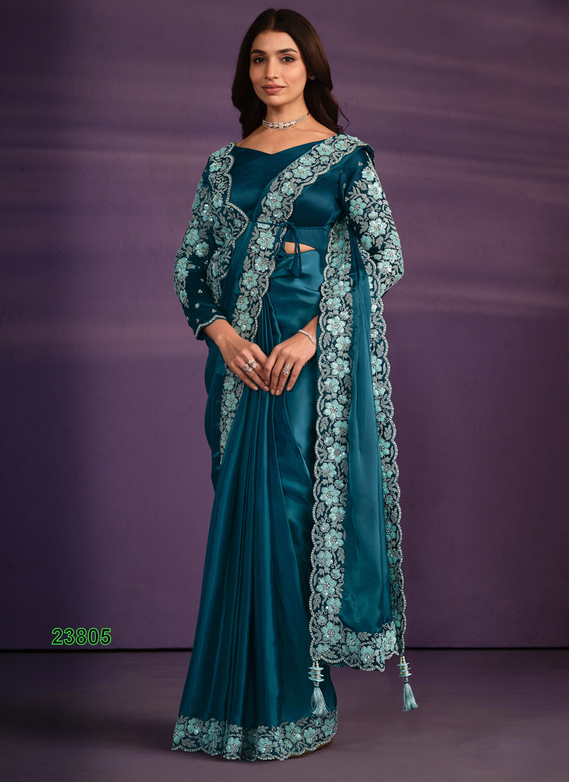 Beautiful Designer Exotica Crepe Satin Ready to Wear Saree Design 23805