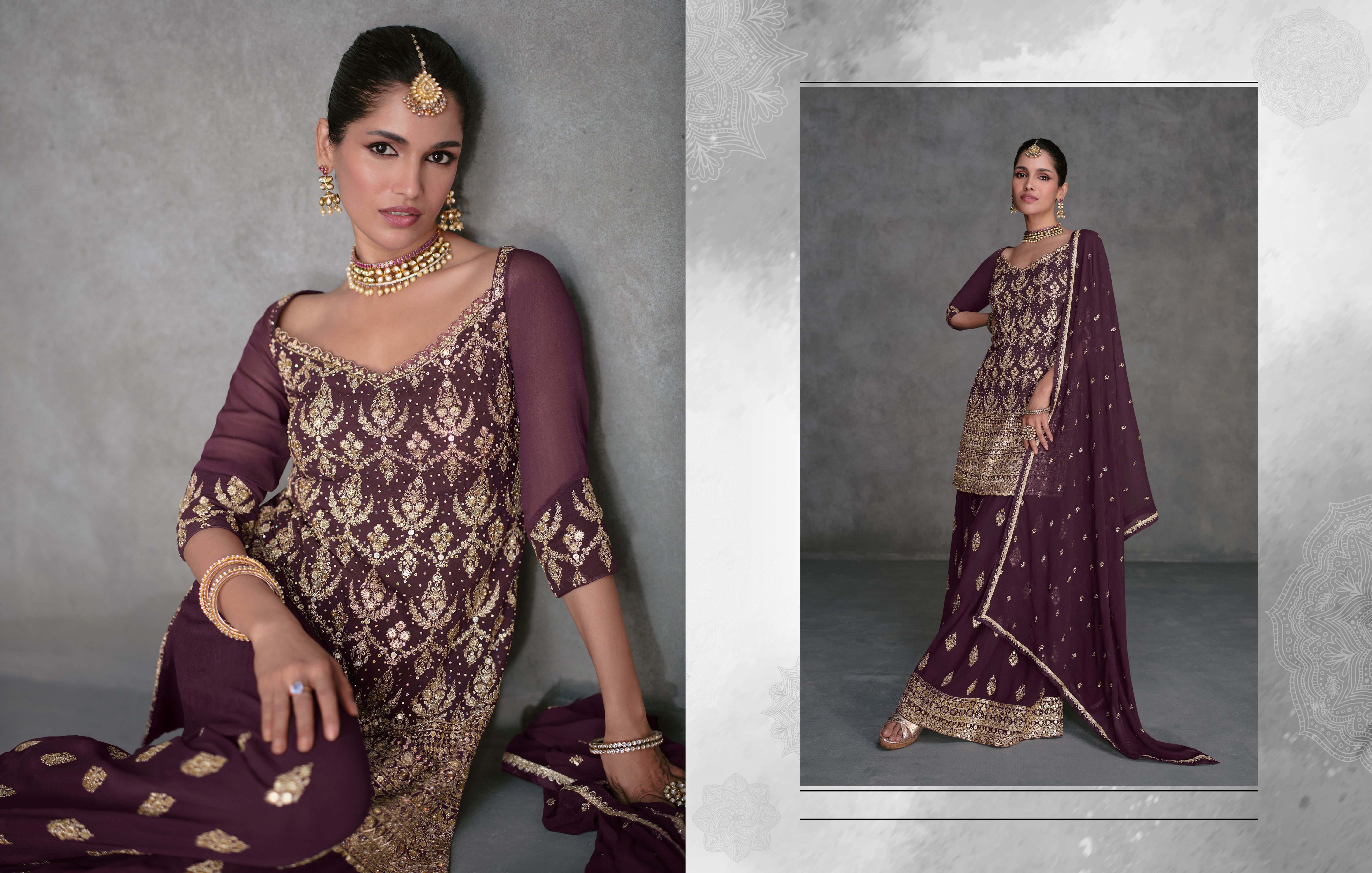Maroon Georgette Sharara Suit with Embroidery Dupatta