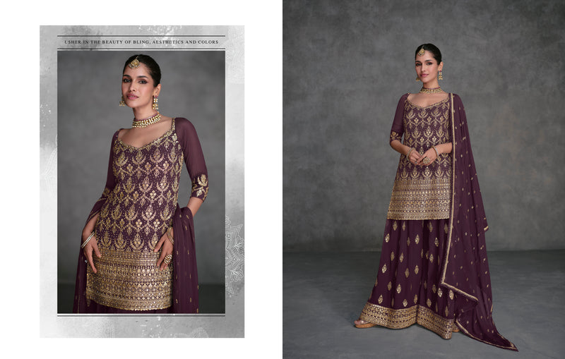 Maroon Georgette Sharara Suit with Embroidery Dupatta