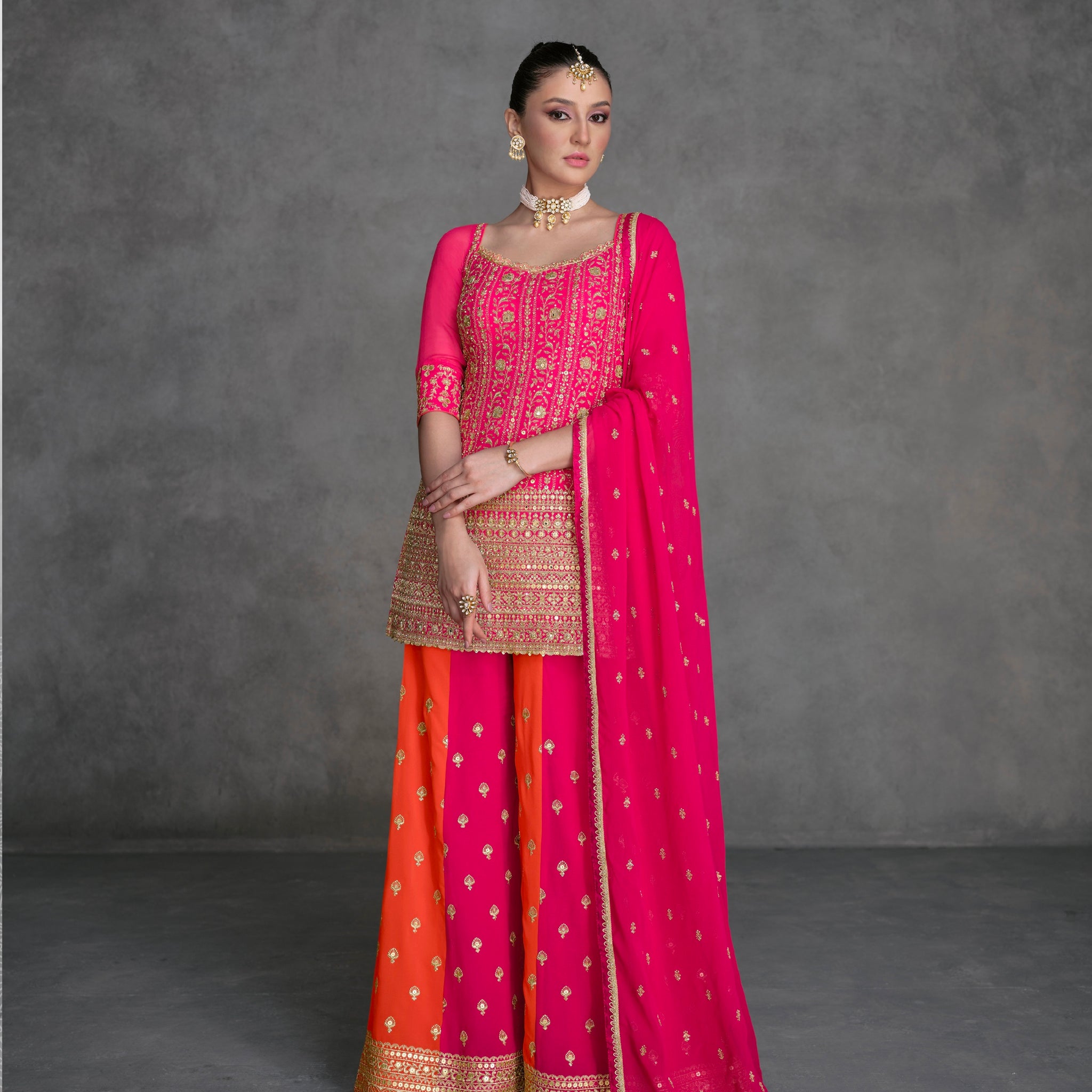 Pink Georgette Sharara Suit with Embroidery Dupatta