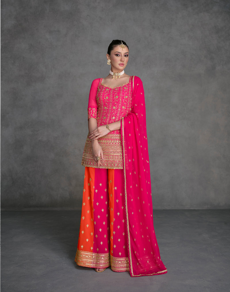 Pink Georgette Sharara Suit with Embroidery Dupatta