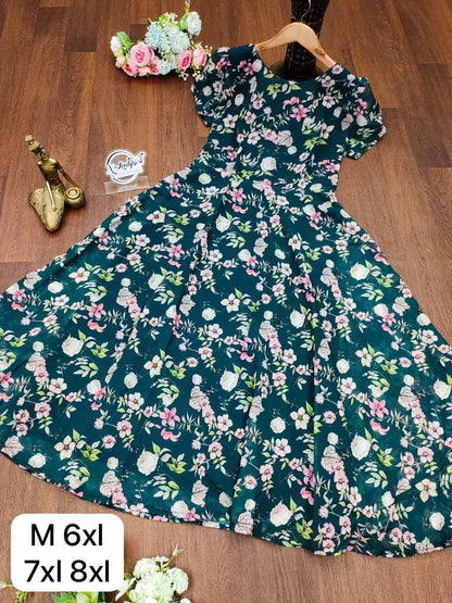 Beautiful Designer Party Wear Midi Printed Georgette Dress