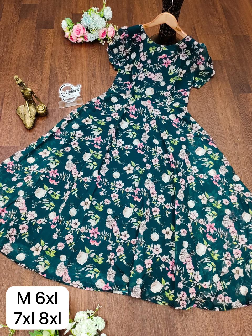 Beautiful Designer Party Wear Midi Printed Georgette Dress