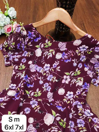Beautiful Designer Party Wear Midi Printed Georgette Dress