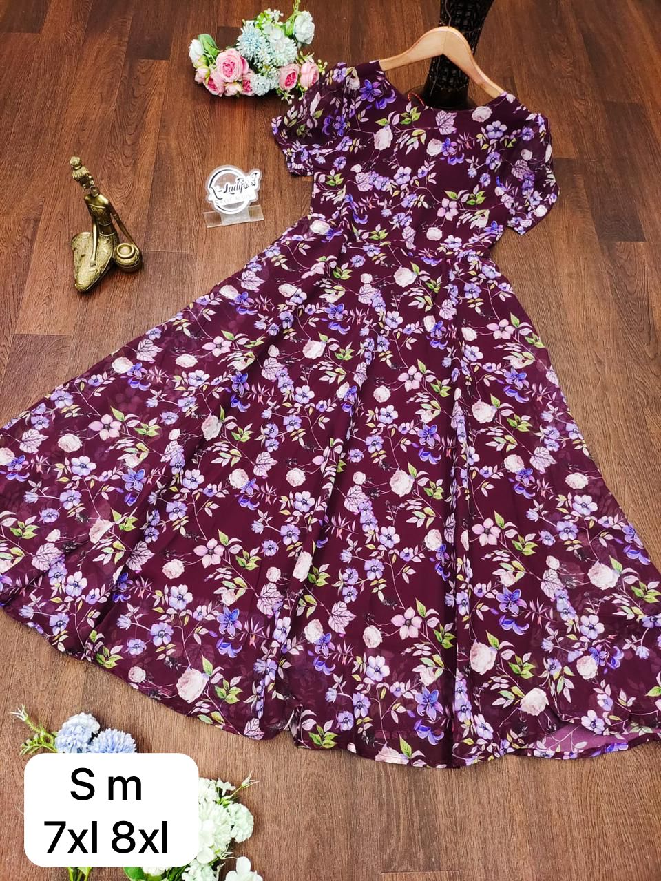 Beautiful Designer Party Wear Midi Printed Georgette Dress