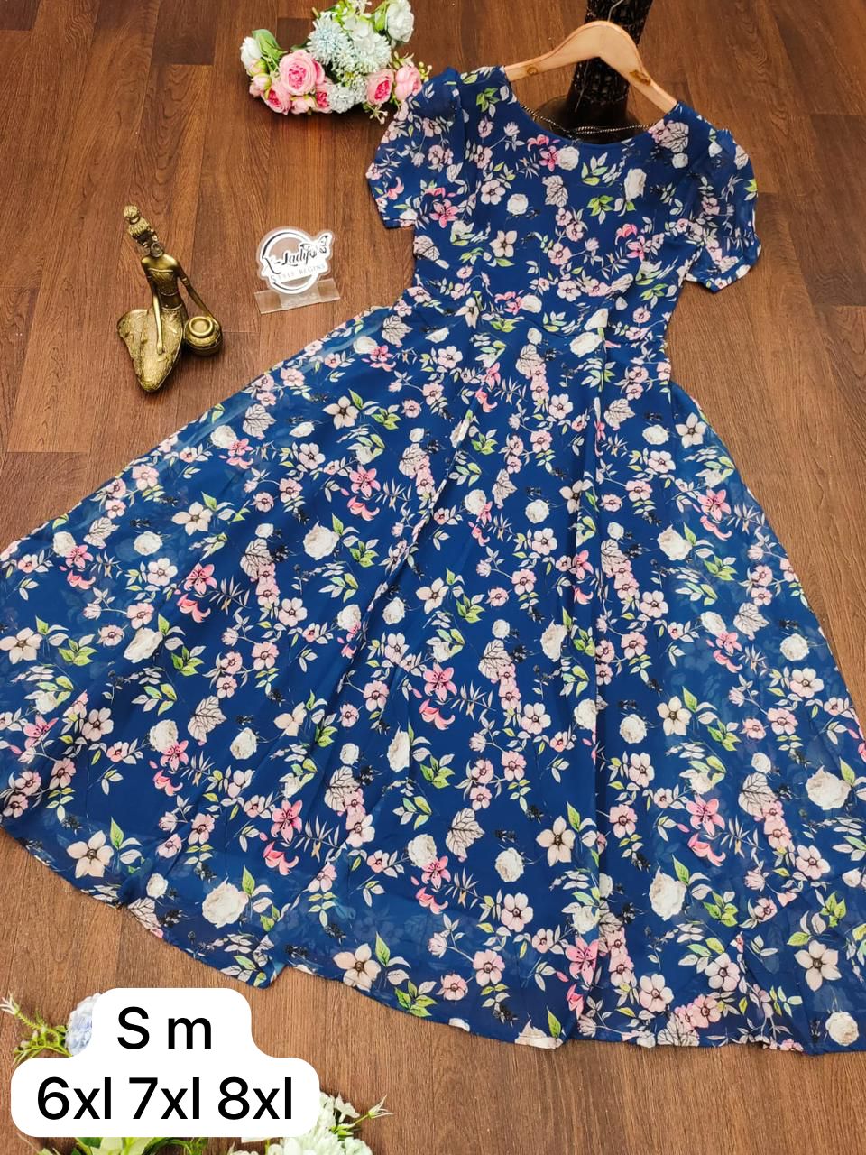 Beautiful Designer Party Wear Midi Printed Georgette Dress