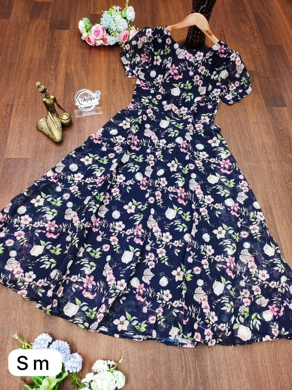 Beautiful Designer Party Wear Midi Printed Georgette Dress