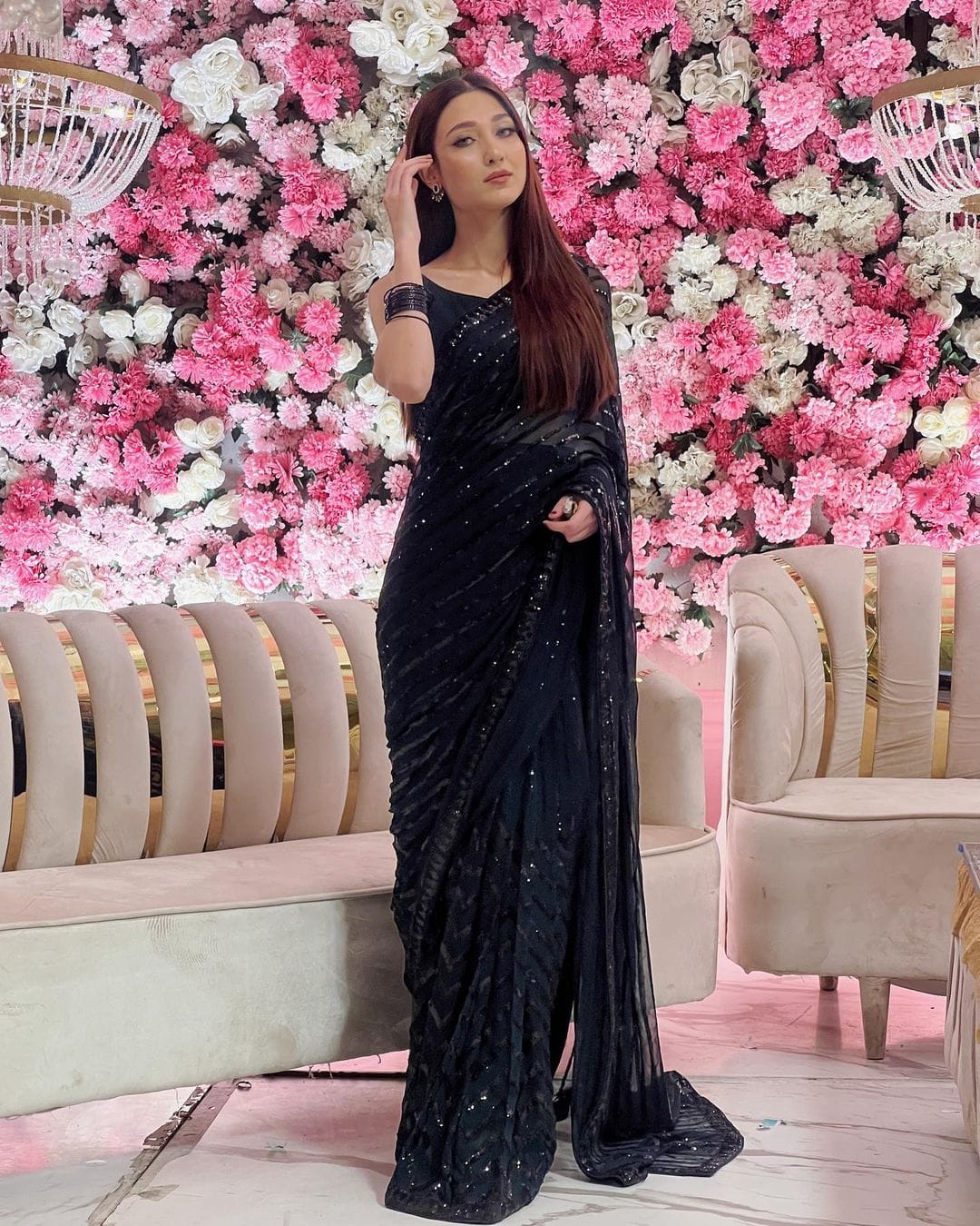 Beautiful Designer Party Wear Georgette  Sequence Saree