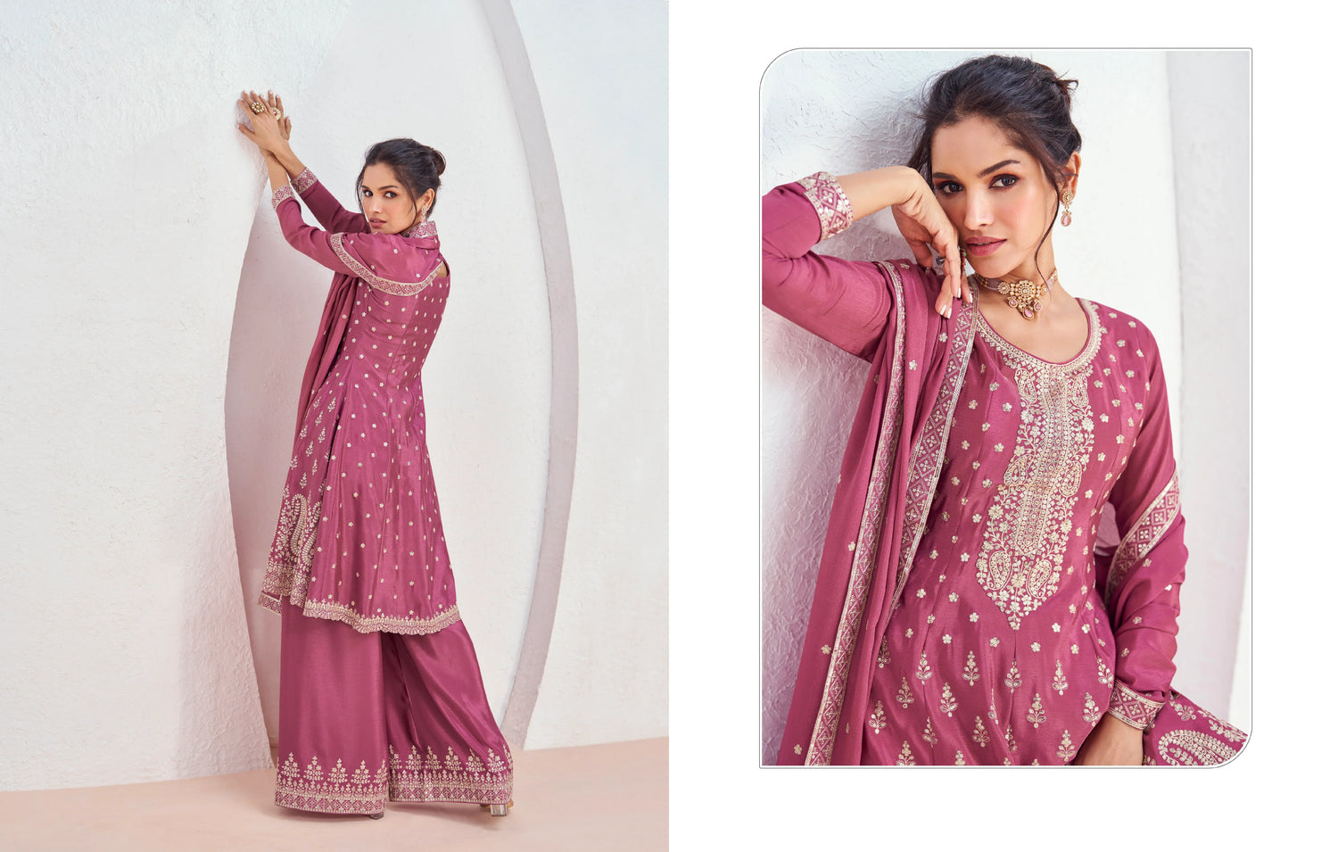Designer Occasion Wear Latest Premium Chinnon Silk Anarkali Style Salwar Suit