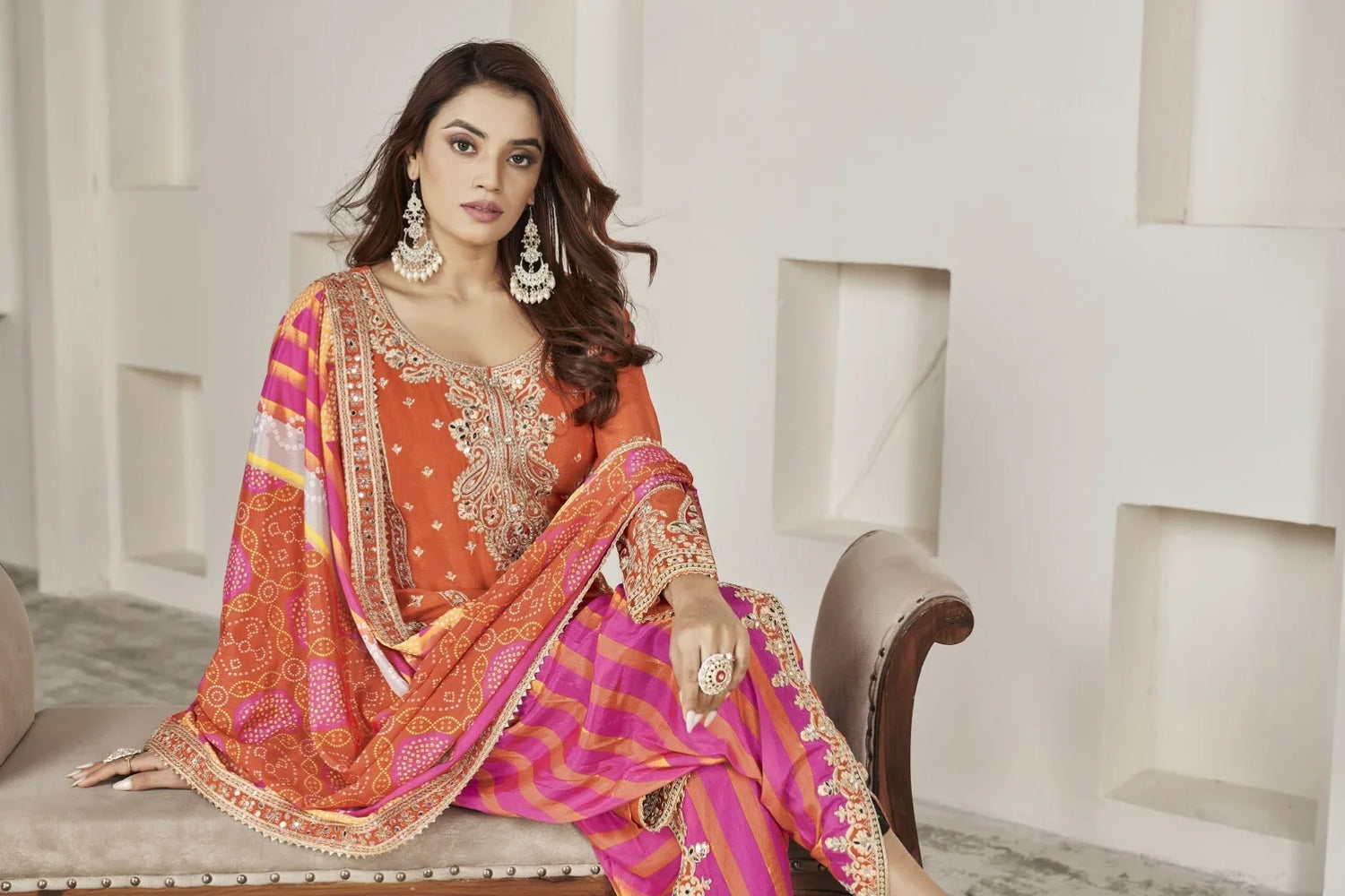 Designer Occasion Wear Handmade Mirror Work Salwar Suit