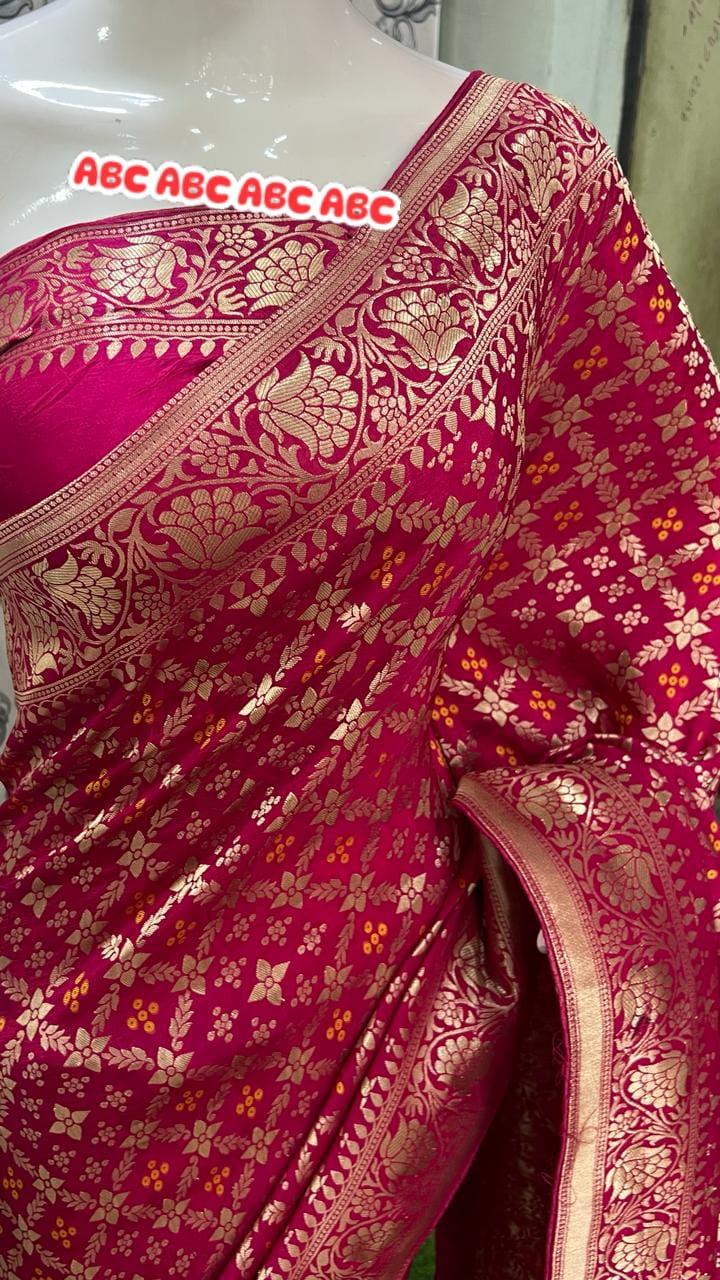 Beautiful Designer Party Wear Pure Bandhej Banarasi Cottan Sarees