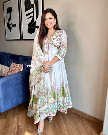 Beautiful Designer Summer Special Muslin Alia Cut Suit Salwar Suit