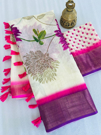 Beautiful Designer Party Wear Soft Linen Saree