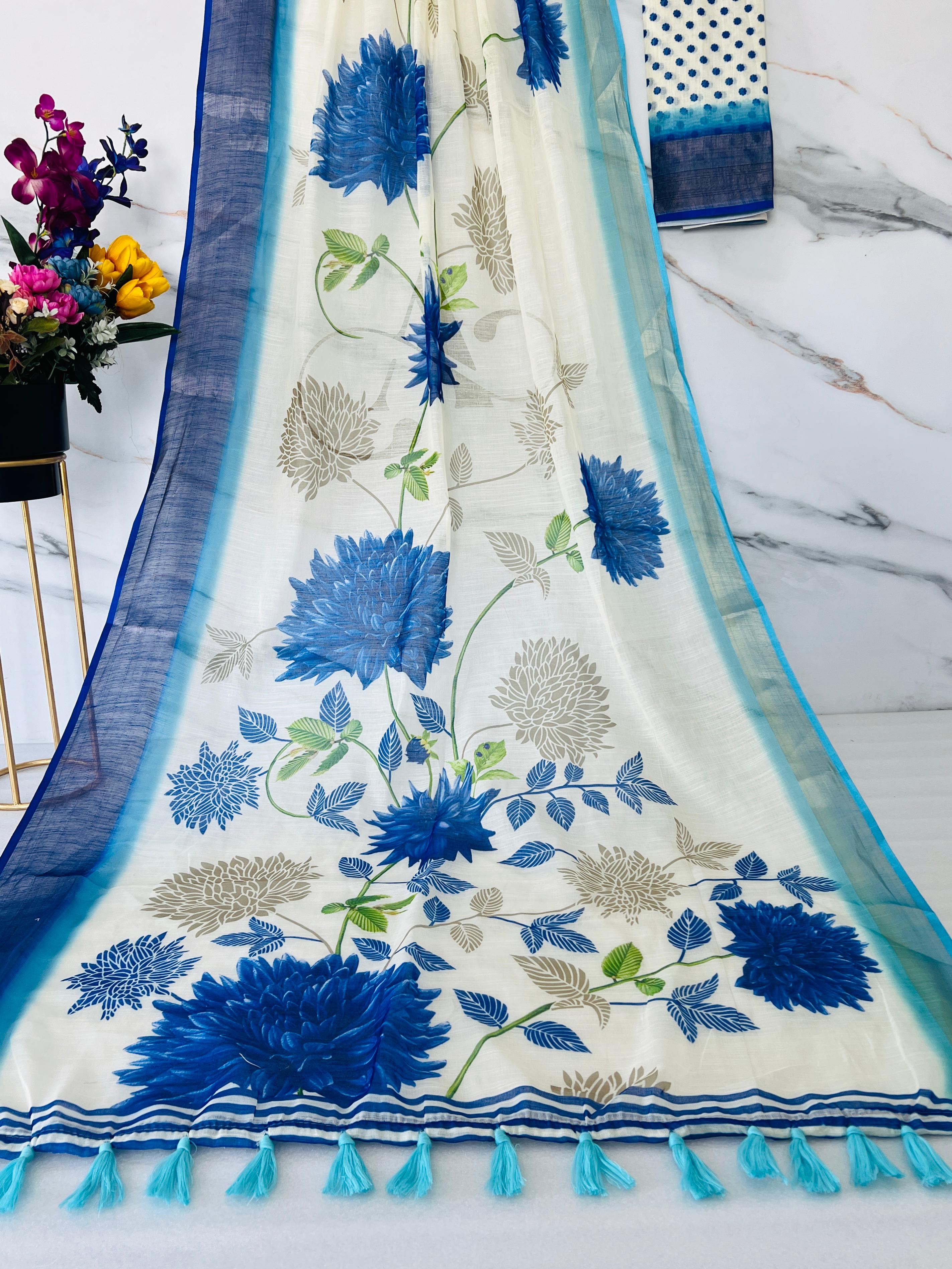 Beautiful Designer Party Wear Soft Linen Saree