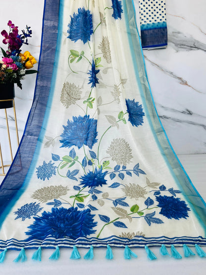 Beautiful Designer Party Wear Soft Linen Saree
