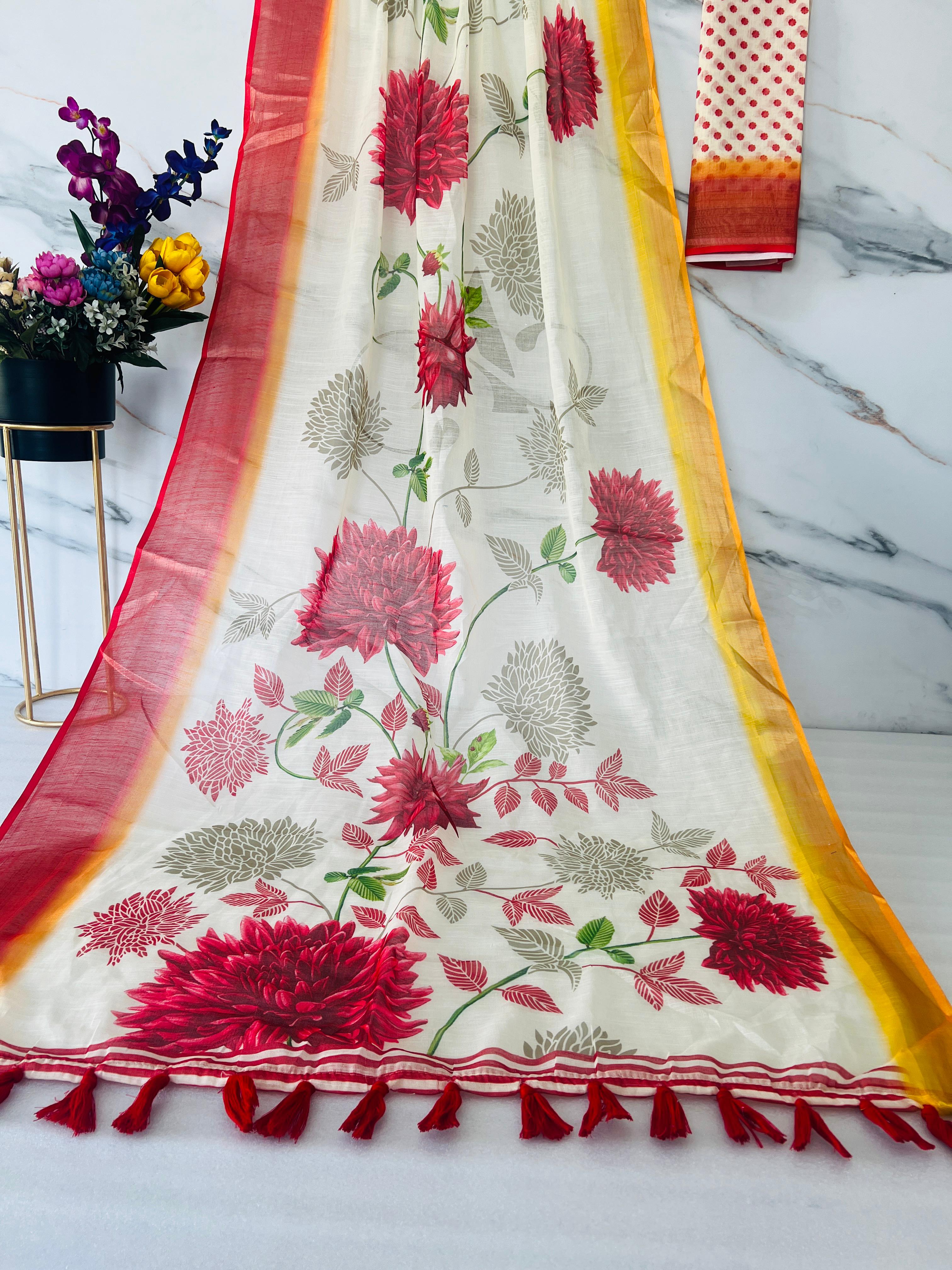 Beautiful Designer Party Wear Soft Linen Saree