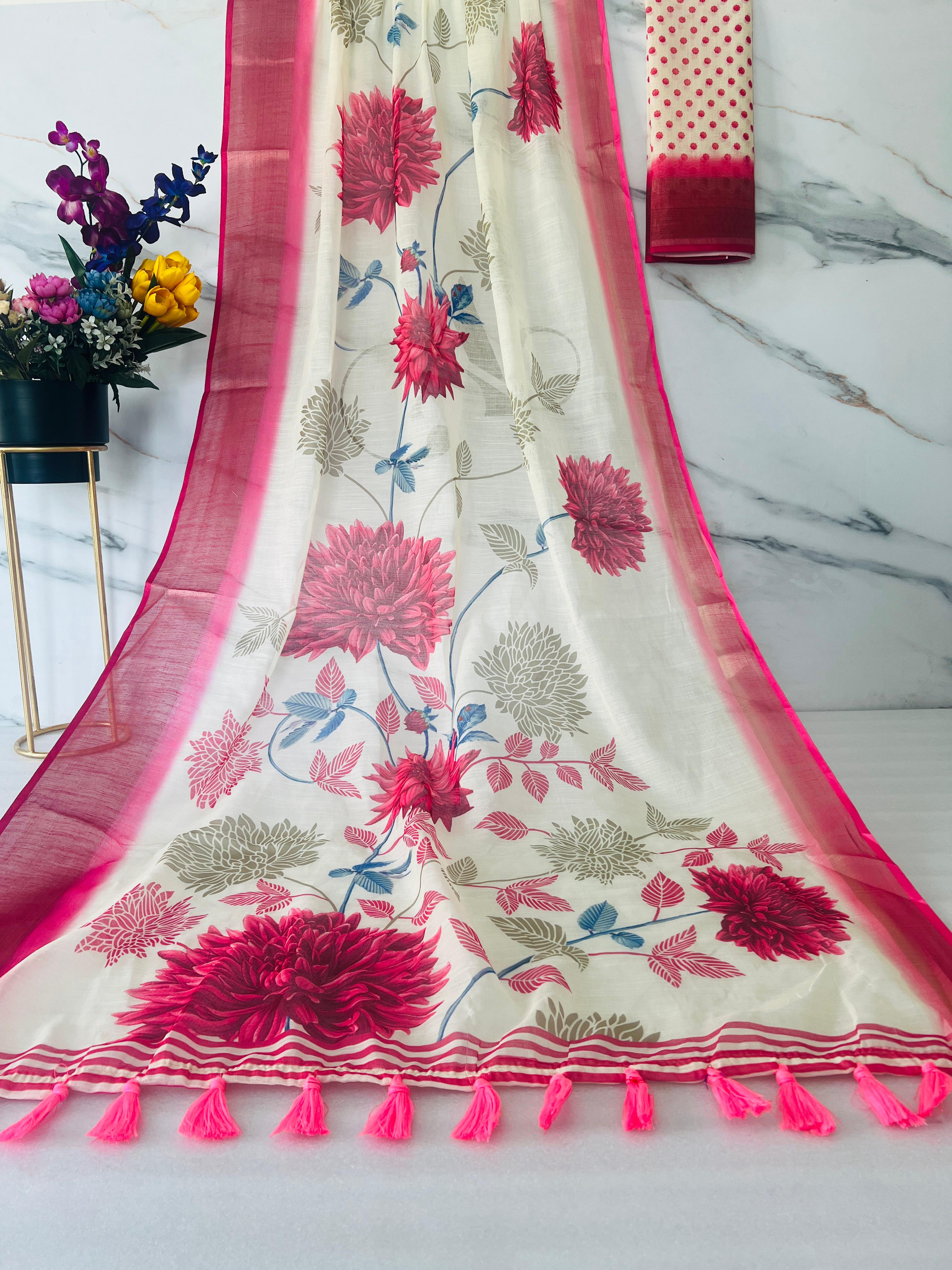 Beautiful Designer Party Wear Soft Linen Saree