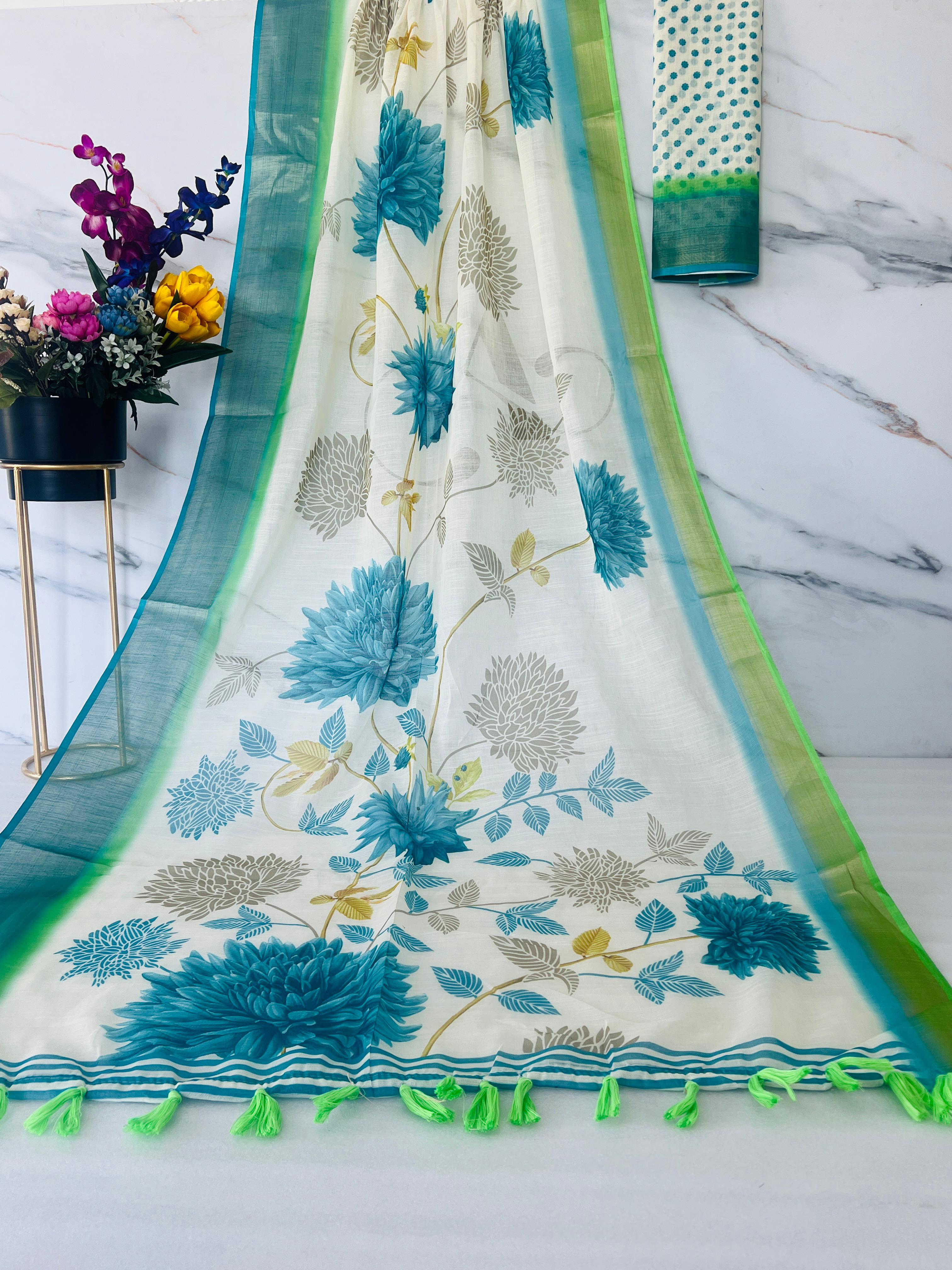 Beautiful Designer Party Wear Soft Linen Saree