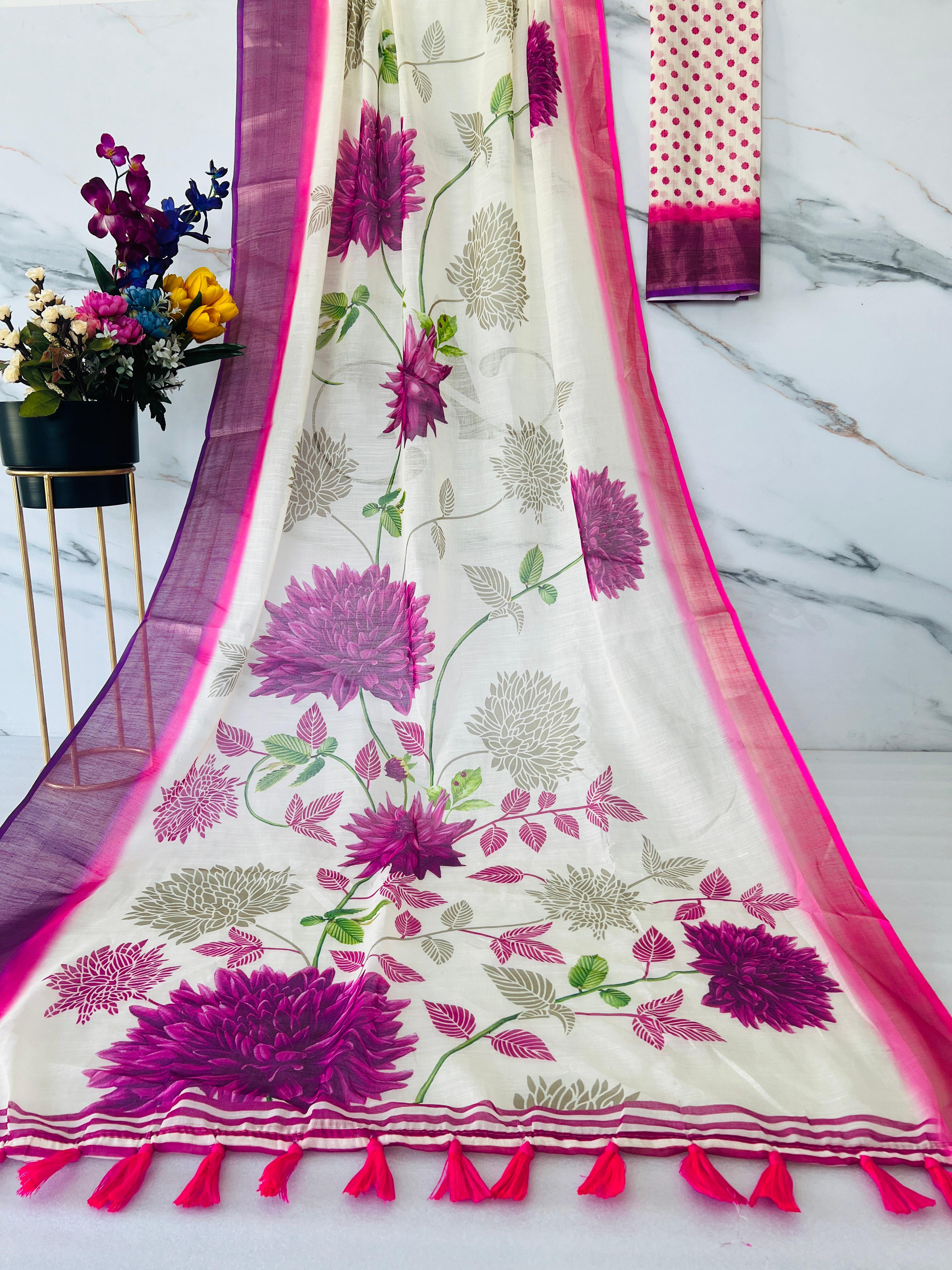 Beautiful Designer Party Wear Soft Linen Saree
