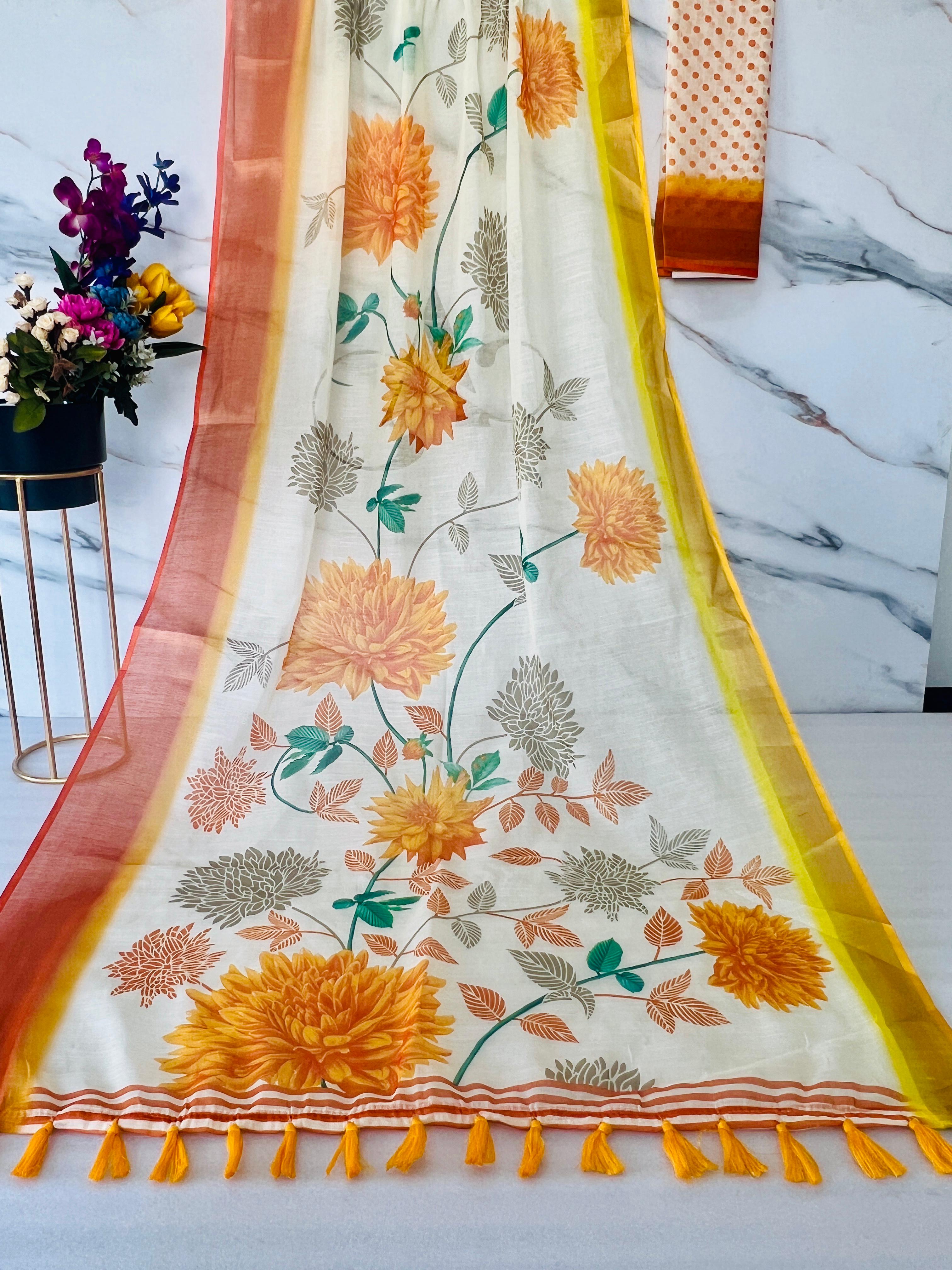 Beautiful Designer Party Wear Soft Linen Saree