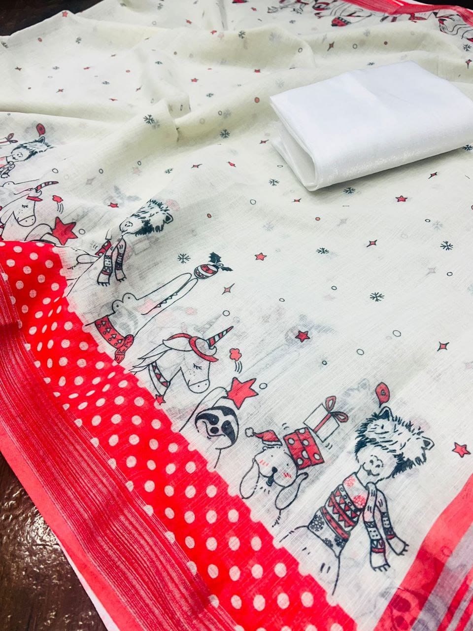 Beautiful Designer Party Wear Plain Linen Saree